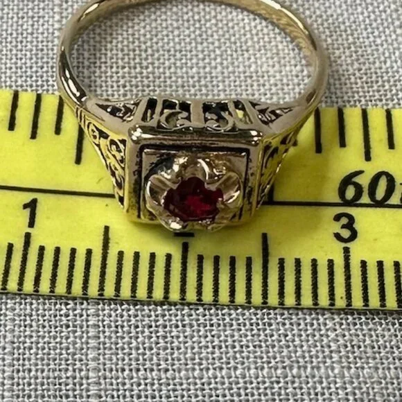 Vintage 14KGF Joseph Esposito Art Decor / Art Nouveau style Ring with Ruby - Picture 8 of 15
